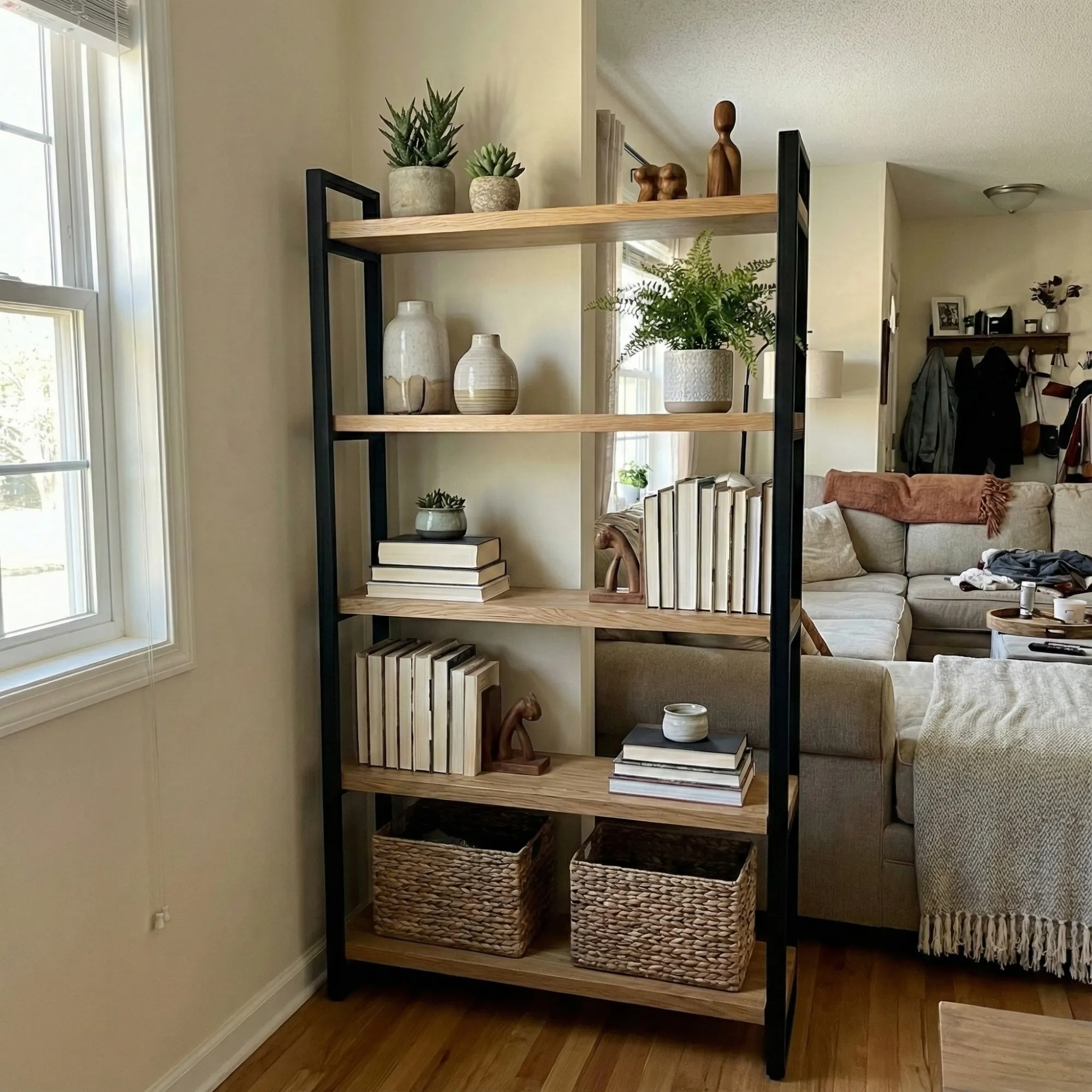 Industrial Wood and Metal Bookshelf - view 6